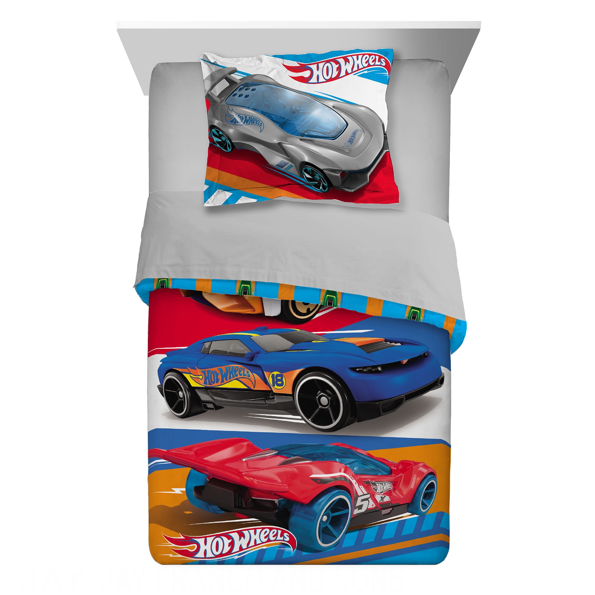Hotwheels Fast Pace 3 Piece Microfiber Twin Bedding Sheet Set & Pillowcase Kids 