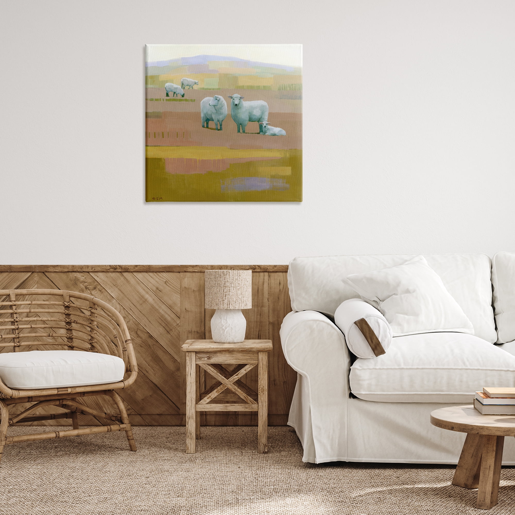 Stupell Industries Sheep Grazing Pasture Animals Painting Wrapped Canvas Art Print Wall Art, 30 x 30