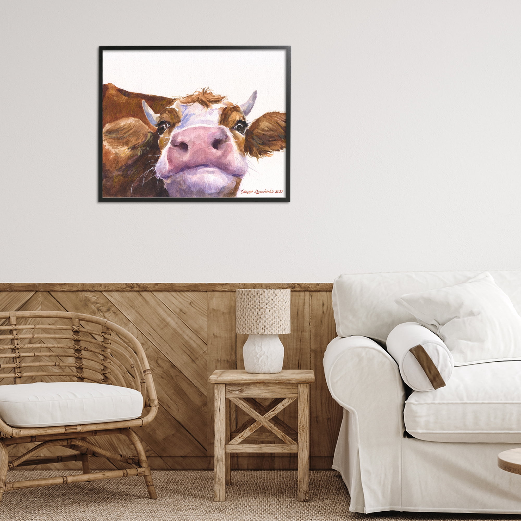 Stupell Industries Cute Cow Close Up Black Framed Giclee Art, design by George Dyachenko