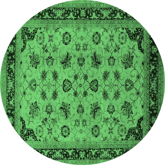 Ahgly Company Indoor Round Oriental Emerald Green Traditional Area Rugs, 4' Round