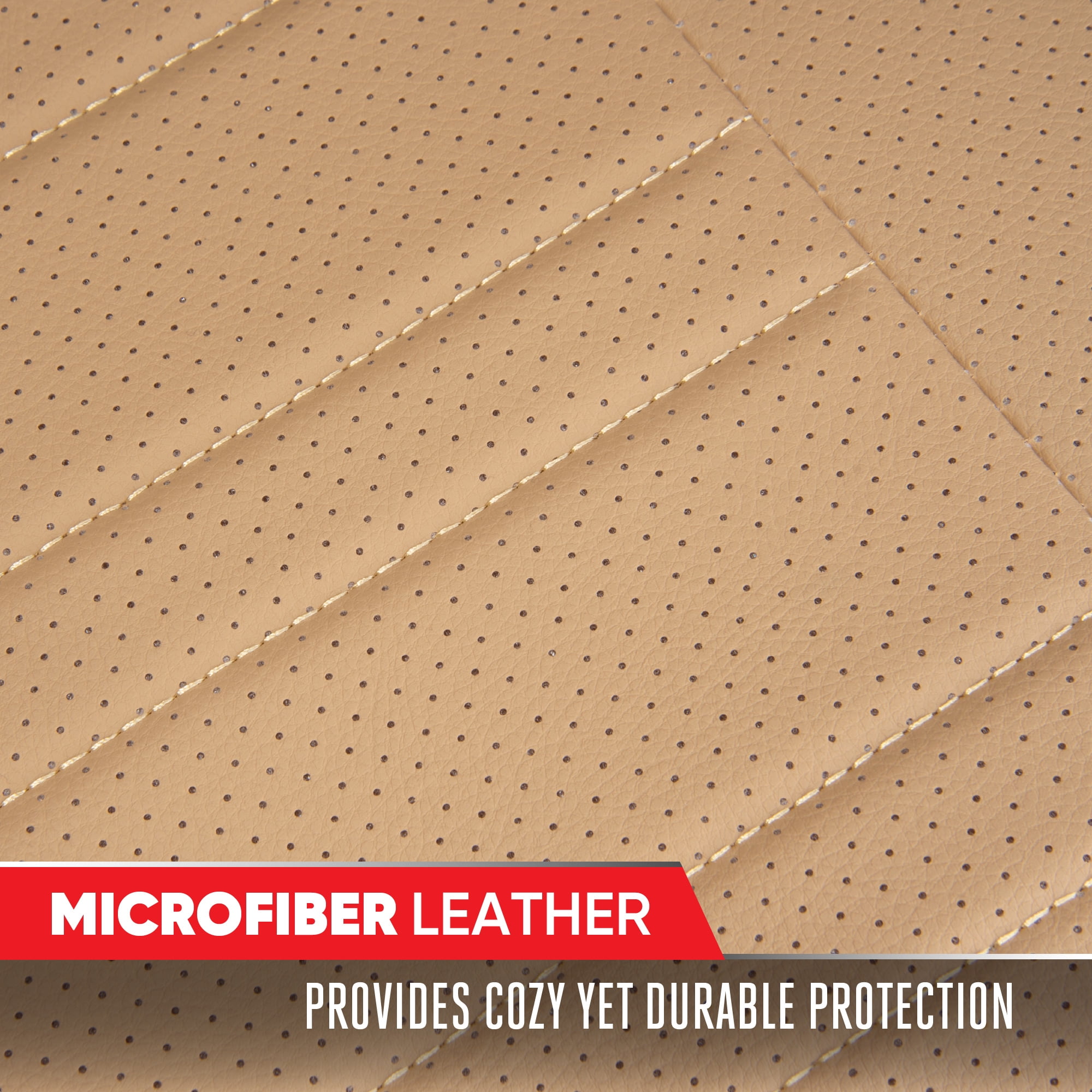 Motor Trend Seat Covers for Cars Trucks SUV, Faux Leather Full Set Beige Padded Car Seat Covers with Storage Pockets, Premium Interior Car Seat Cover