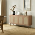 thumbnail image 3 of 63" Wooden 4 Rattan Arch Doors Sideboard Buffet Storage Cabinet Home Living Room Natural, 3 of 10