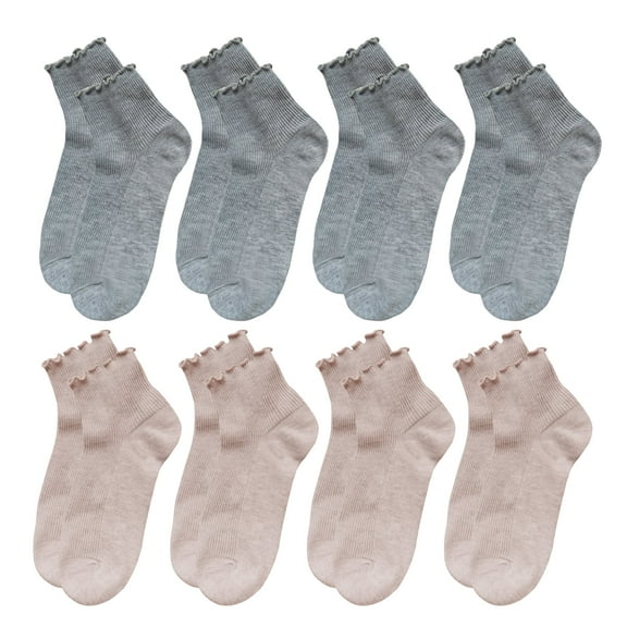 G&Y 8 Pairs Ruffle Socks for Women, Lovely Soft Frilly Crew Socks, 4Gray4Pink, Size 5-8