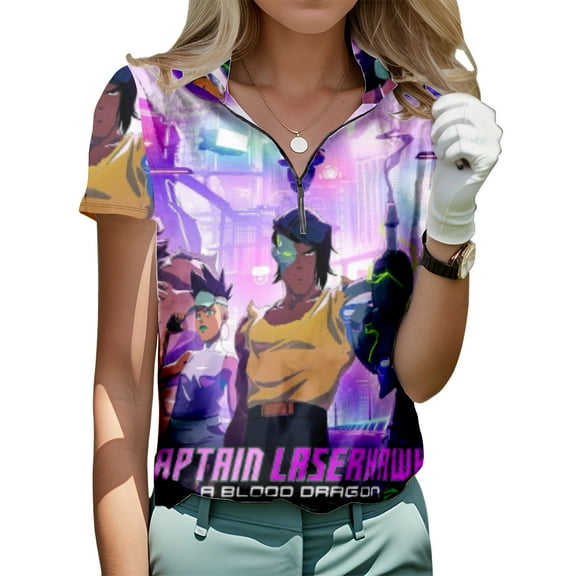 Captain Laserhawk Zip Short Sleeve Tshirt Harajuku Clothes Women Fashion Top Tee