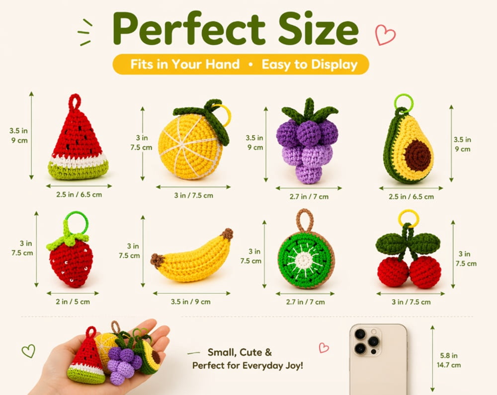 8 Pack Fruit Crochet Kit for Beginners, Fruit Amigurumi Starter Set with Step by Step Video Tutorial, TIKA