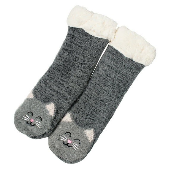 GOOHOCHY Warm Winter Floor Socks for Women in Grey Coral Fleece with AntiSlip Bottom Midcalf Size Fits Most