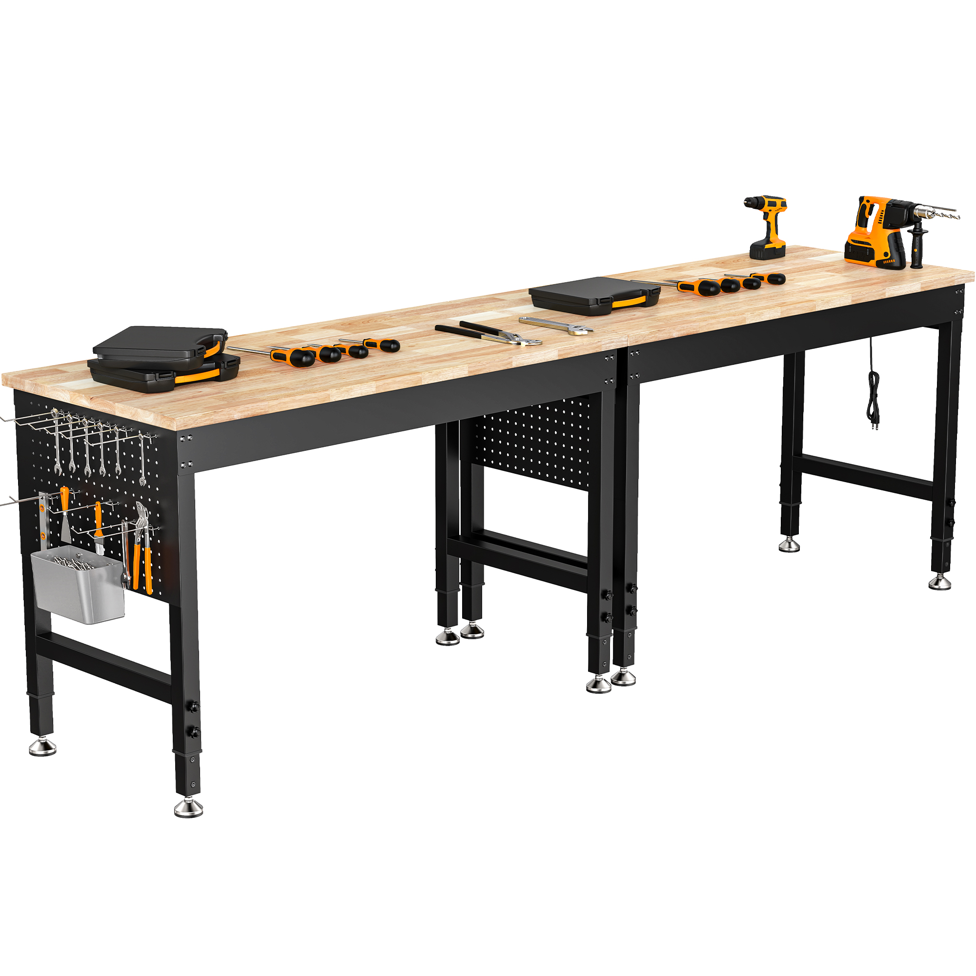 MUWOOD, 96-inch Heavy-Duty L-Shaped Workbench, Adjustable Height