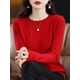 thumbnail image 4 of Suéter de mujer 100 % lana merino, jersey de manga larga con cuello redondo, jersey básico para primavera, otoño e invierno, prendas de punto, 4 of 5
