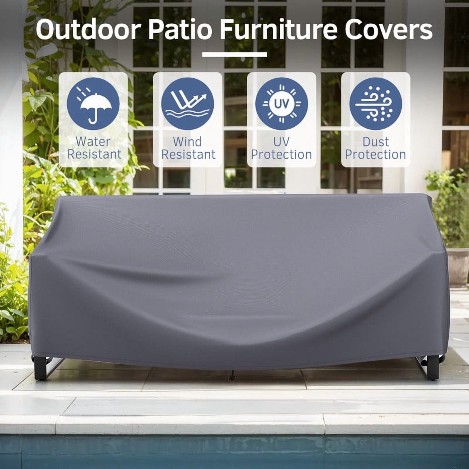 PARKWELL Patio Furniture Covers Waterproof,Outdoor 3-seater Sofa Cover,Outside Table and Chair Covers,Heavy Duty 600D Tough Oxford Cover Grey 83L x 34W x 28H inch