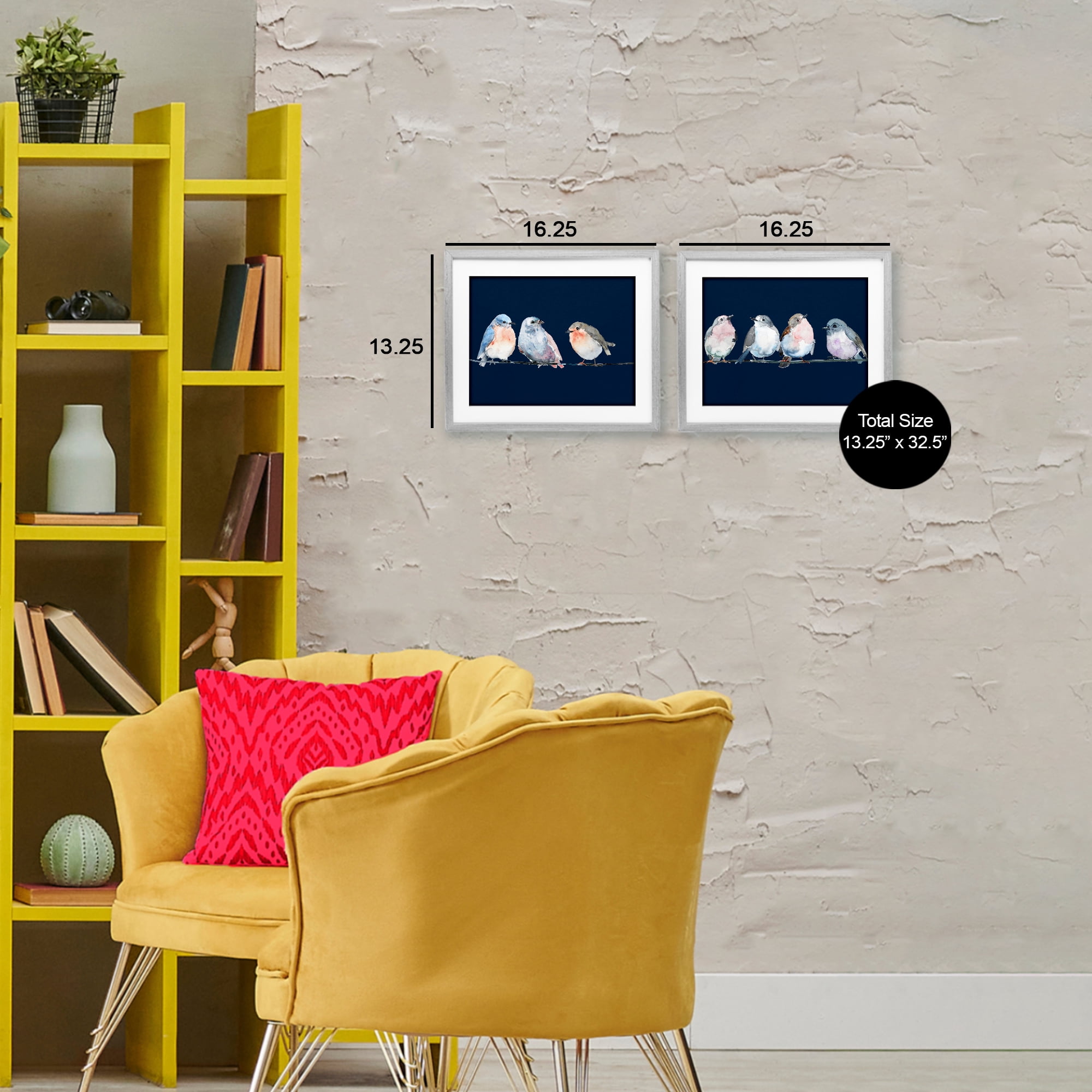 Stupell Industries Perched Navy Toned Birds 2 Piece Gray Framed Print Under Glass Set, design by Lorenzo Collective