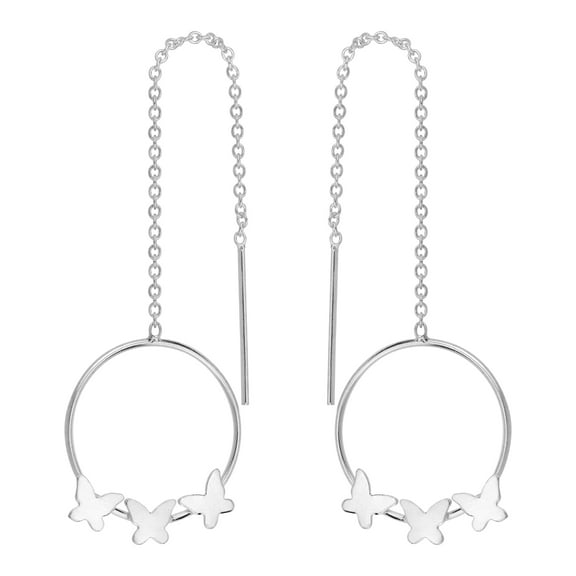 Whimsical Butterflies on a Ring Sterling Silver Chain Slide-Through Earrings