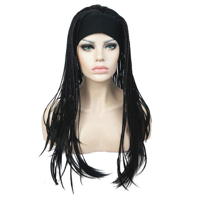 Aimole Pelucas trenzadas largas Cabello de ganchillo atado a mano Trenzado con diadema Media peluca (1-Negro)