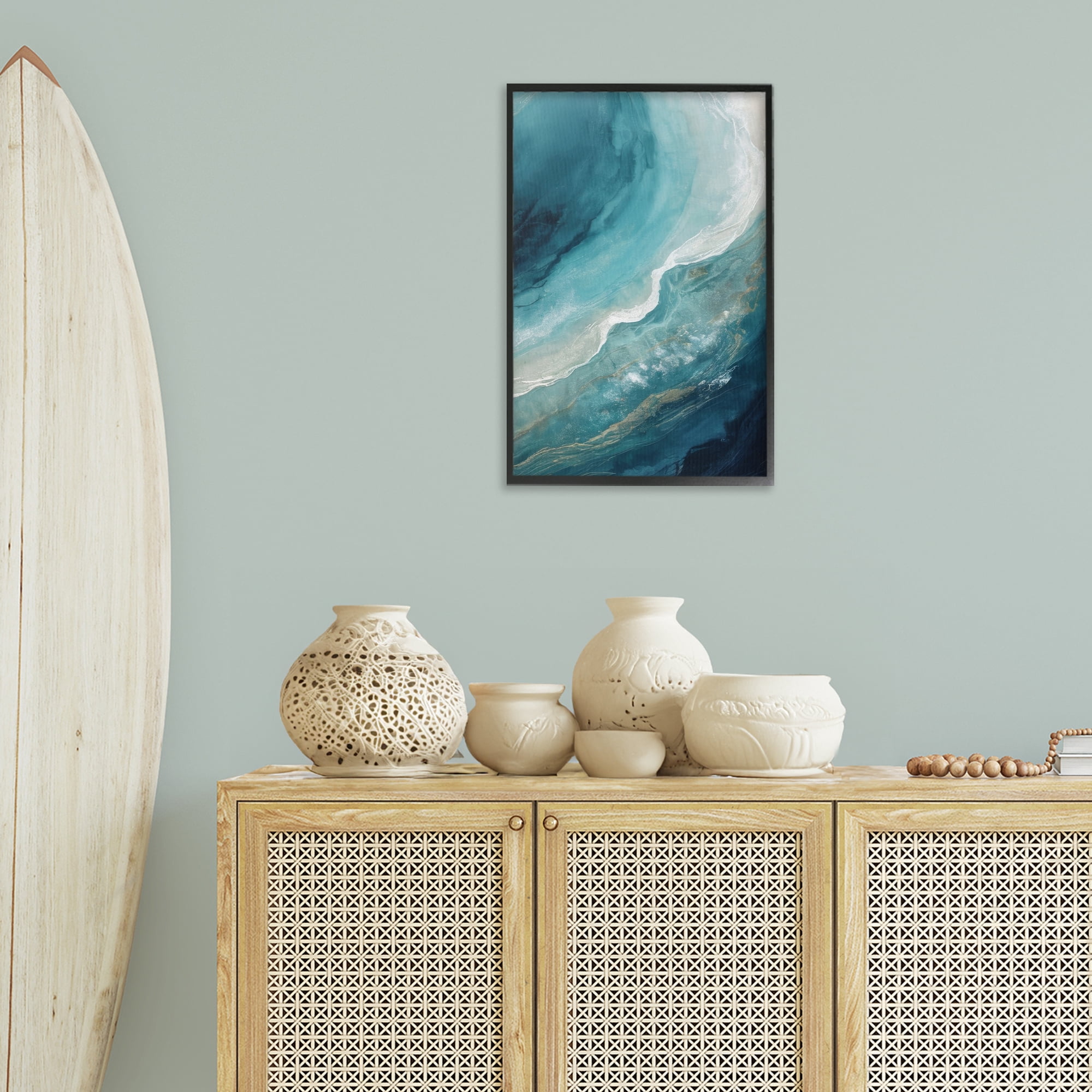 Stupell Industries Splashing Marine Currents Coastal Painting Black Framed Art Print Wall Art, 16 x 24