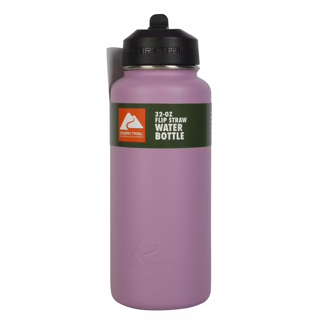 Lilac, variant on Ozark Trail 32 oz Stainless Steel Flip Straw Water Bottle, Black
