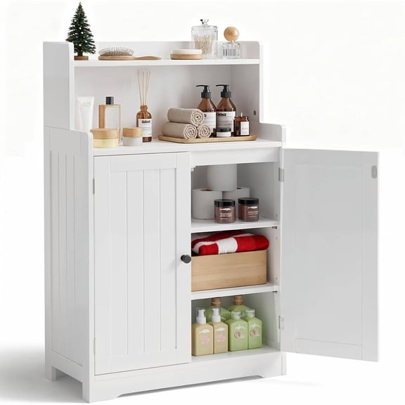 40" H Freestanding Bathroom Storage Cabinet with 2 Doors and 2 Adjustable Shelves, White