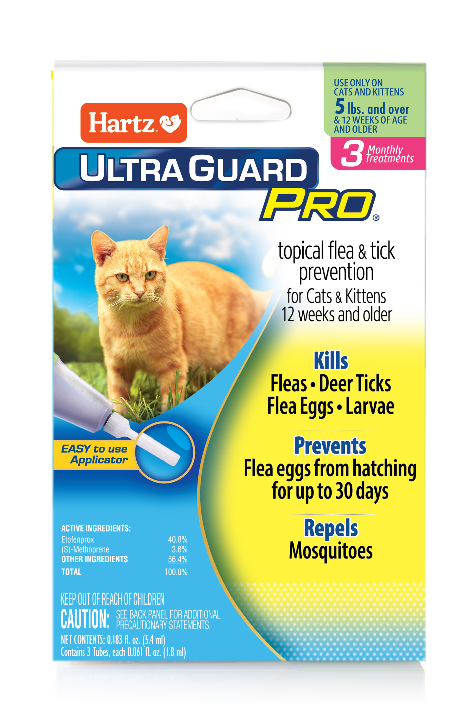 Hartz UltraGuard Pro Flea and Tick Cat Treatment, 3 Monthly Treatments
