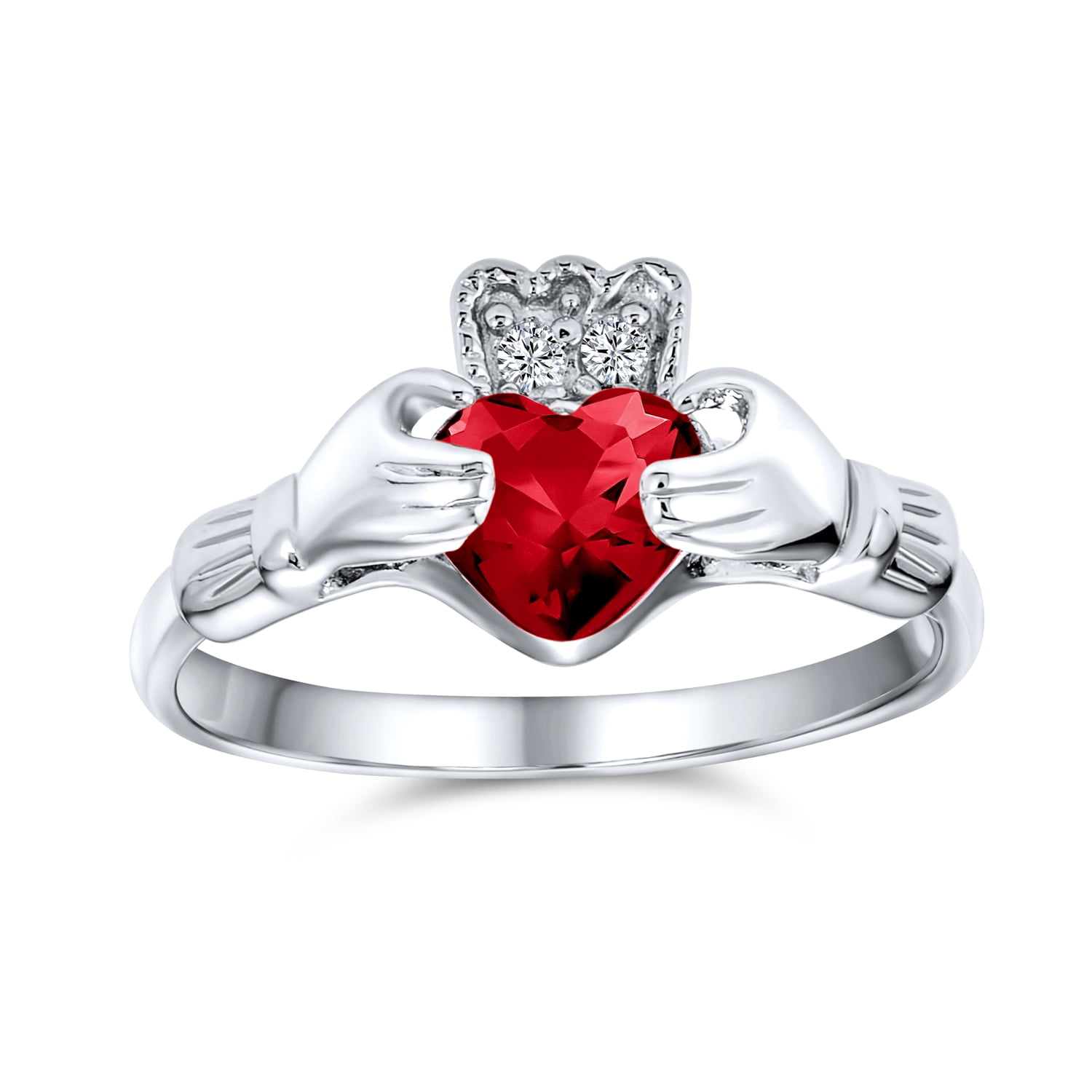 Circle Simulated Ruby Cubic Zirconia Claddagh Pendant Sterling Silver