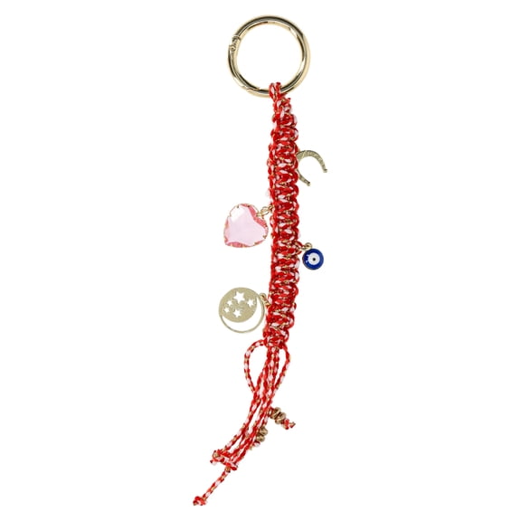 No Boundaries Women's Braided Bungee with Charms Bag Charm, Red