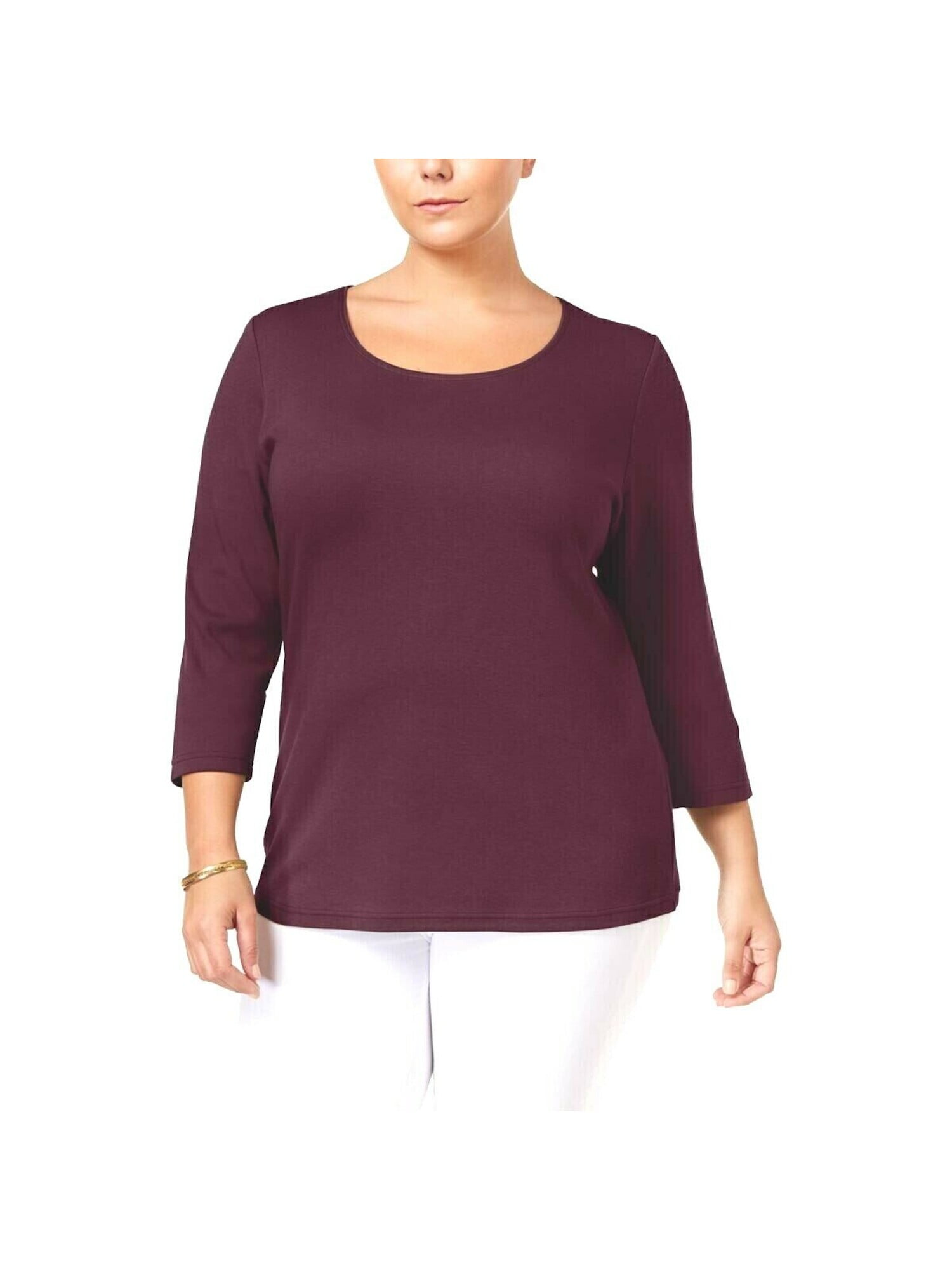 Karen Scott Womens Plus Cotton 3/4 Sleeves Top 