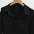 thumbnail image 5 of Women's Tie Front Tops Long Sleeve Button Up Cropped Shirts Lapel Collared Blouses with Pockets Solid Color (M, Black), 5 of 5