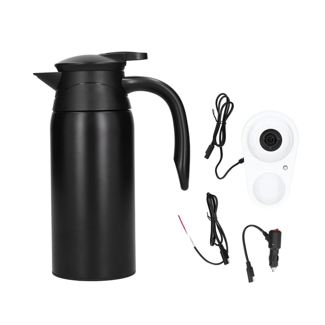 Tetera eléctrica de 800 ml con base, gran capacidad, portátil, aislante, calentador de agua para coche, color negro mate