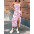 thumbnail image 3 of 2025 Women Floral Print Dress Sleeveless High Slit Bodycon Midi Sundress French Vintage Style for Beach Date Night Office Party, 3 of 10