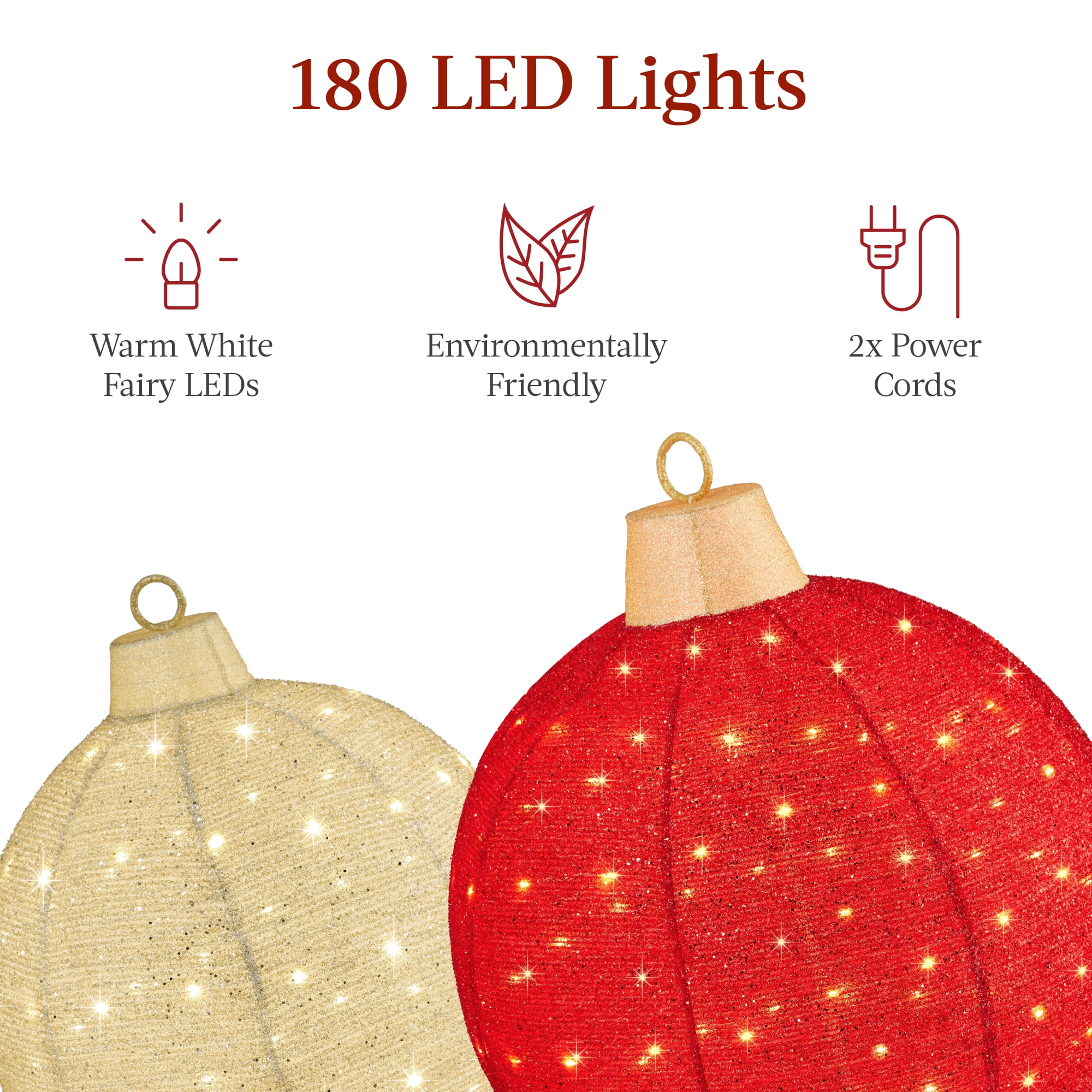 Best Choice Products 2pc Lighted Pop-Up Christmas Ornaments Outdoor Holiday Decoration w/ 180 LED Lights - Red/Gold