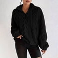 thumbnail image 3 of XUNKUSGA Womens Pullover Soft Fuzzy Fleece Cable Knit Pullover Sweatshirts Fashion Quarter Zip Womens Jacket Oversized Casual Stand Collar Winter Coat Outfits Black S, 3 of 7