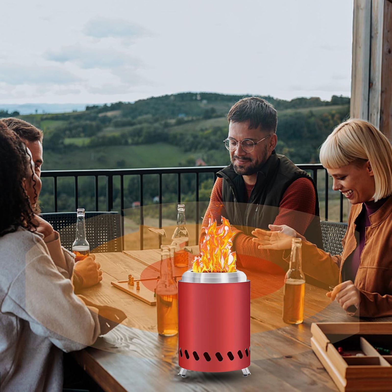 Outdoor Wood-burning Tabletop Fire Pit for Cozy Gatherings, Patio Heating, and Camping Bonfires