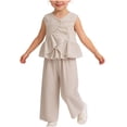 thumbnail image 2 of Umfun Toddler Girls 2 Piece Outfits, Gingham Ruffle Sleeveless Top + Wide Leg Pants Set, Cute Summer Wear, 2 of 9