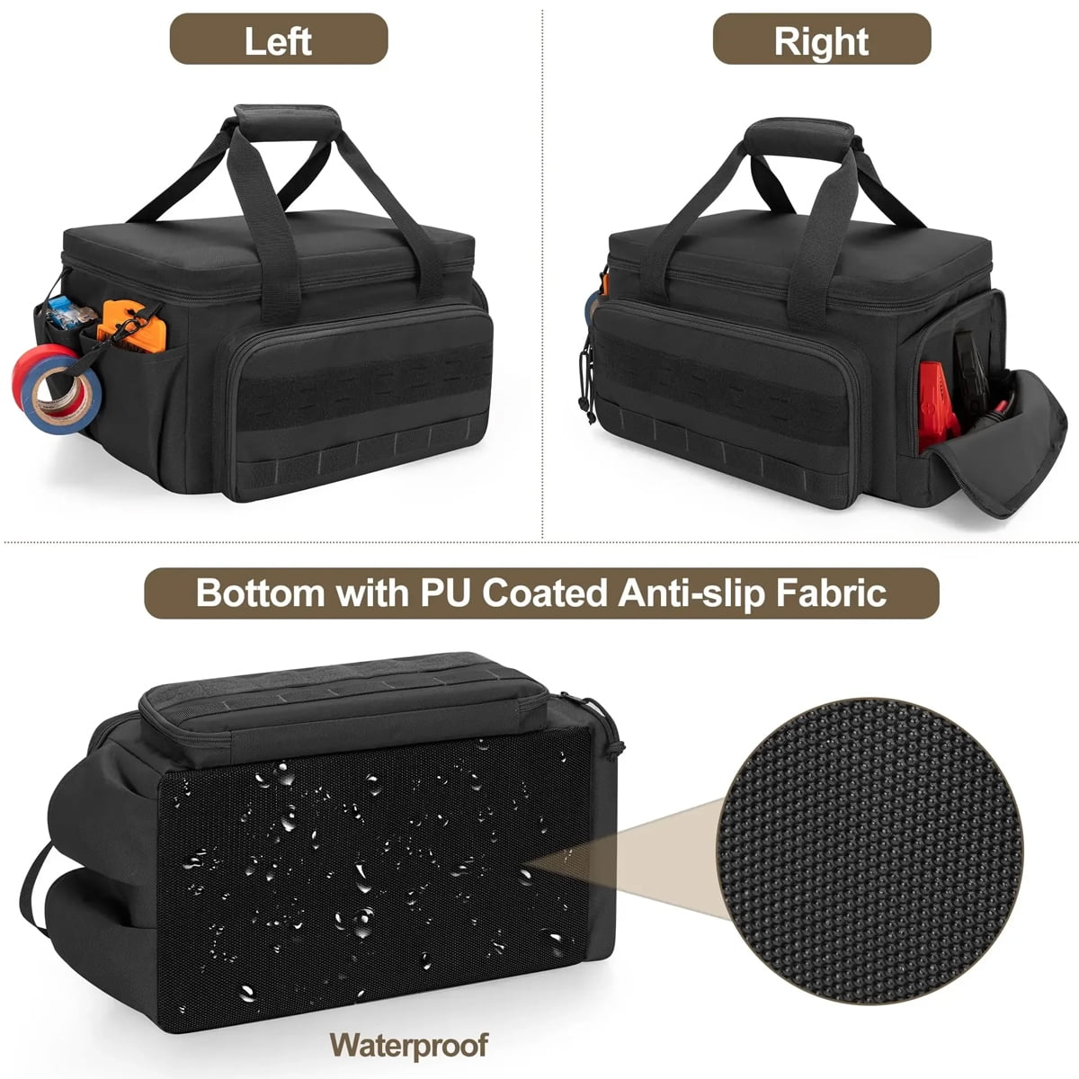 14" Heavy Duty Tactical Tool Bag with Shoulder Strap,Non-Slip Base, Multipurpose Work Organizer
