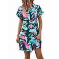 thumbnail image 4 of Womens Summer Shirt Dress Short Sleeve Floral Shift Dress Casual Loose Flowy Beach Sundress Green XXL, 4 of 9