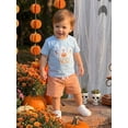 thumbnail image 3 of Loicainy Baby Toddler Boy Halloween Outfit 6 12 18 24 Months 2T 3T 4T Short Sleeve Crew Neck Ghost Embroidery T Shirt and Plaid Shorts Clothes Set, 3 of 8