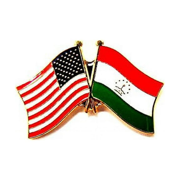 Pack of 50 Tajikistan & US Crossed Double Flag Lapel Pins, Tajikistan & American Friendship Pin Badge