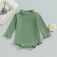 thumbnail image 2 of Okbabeha Infant Baby Girls Clothing Waffle Knit Long Sleeve Rompers Ruffle Bodysuit Solid Plain Onesie Outfit Cute Clothes, 2 of 8