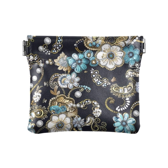 JIALIOU Leather Coin Purse Pouch No Zipper Small Flower Jewelry Makeup Bag for Women Men Cosmetics Jewelry 4.3x3.7 inch