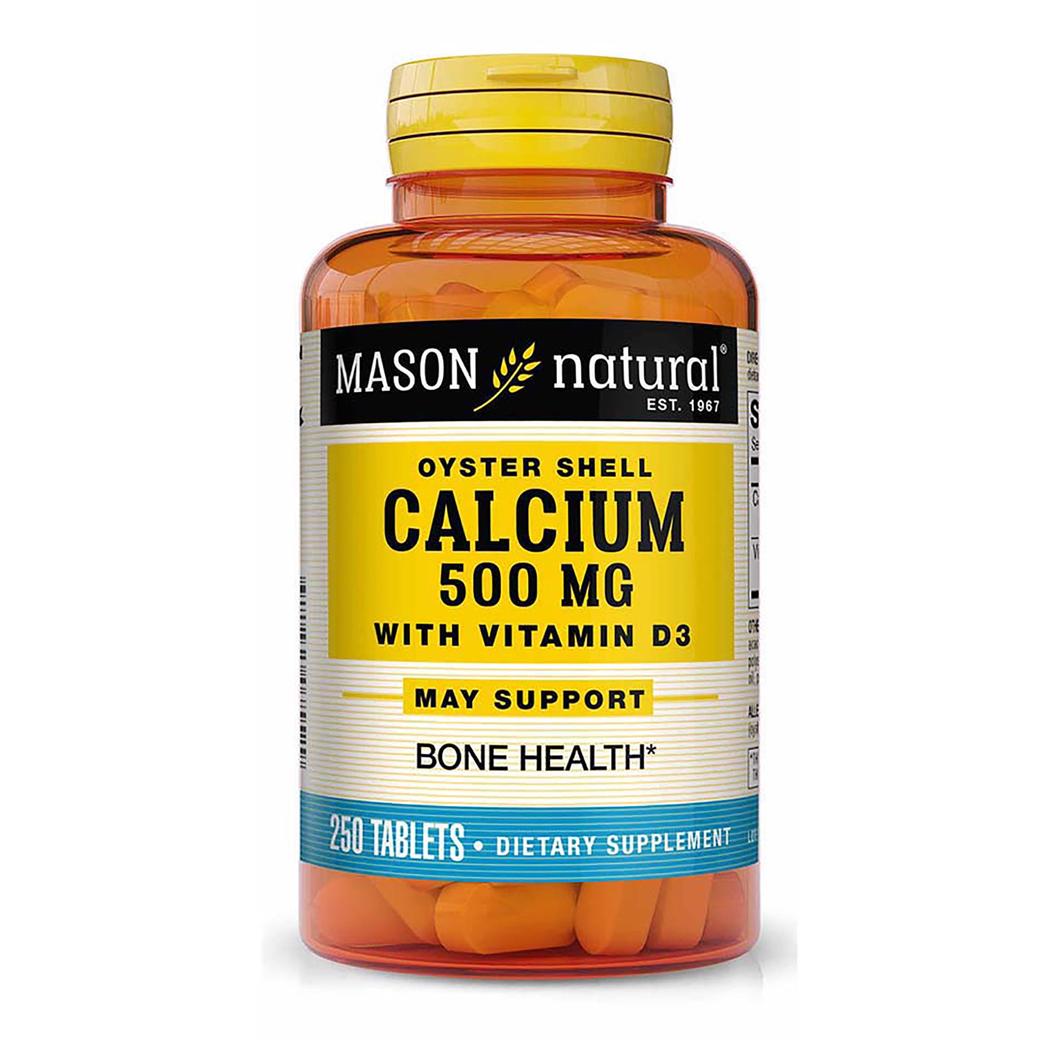 Mason Natural Calcium 500 mg (Oyster Shell) with Vitamin D3 - Strengthens Muscle Function, Supports Healthy Bones and Overall Health, 250 Tablets
