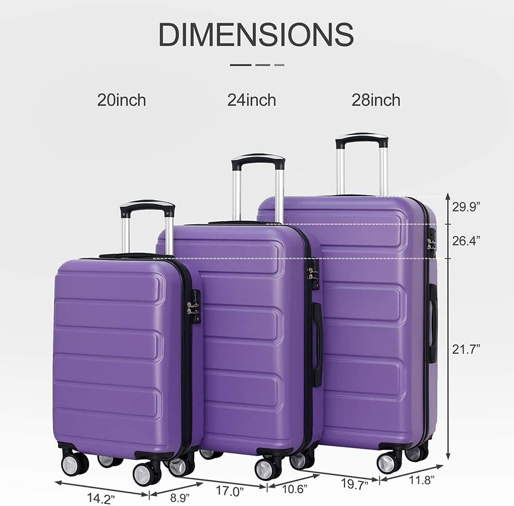 Kono Luggage Sets 3 Piece Lightweight 20/24/28 Inch Hard Shell ABS Travel Trolley Suitcase 55cm/67cm/76cm Beige