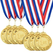 6-Pack Gold Metal 1St Place Medals, Participation Awards With 16" Ribbon, 2.5"