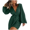 thumbnail image 2 of TIMIFIS Combinaison Verte pour Femmes à Paillettes Scintillante, Manches Longues Lanterne, à Nouer devant, Courte Mini, Mode, Stylée, Décontractée, Ample, 2 of 5
