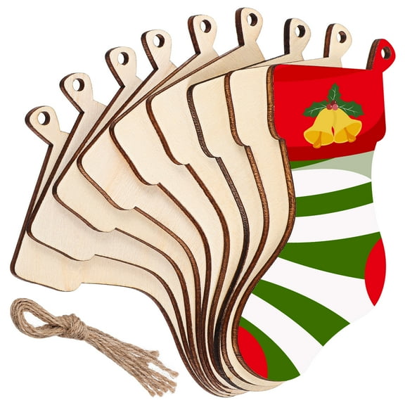 50Pcs Wooden Stockings Ornaments - Christmas Tree Decorative Hanging Crafts4In