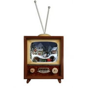 Icy Giftware Set of 2 Brown and White LED Lighted Musical Christmas TV Box Figurines - 10"