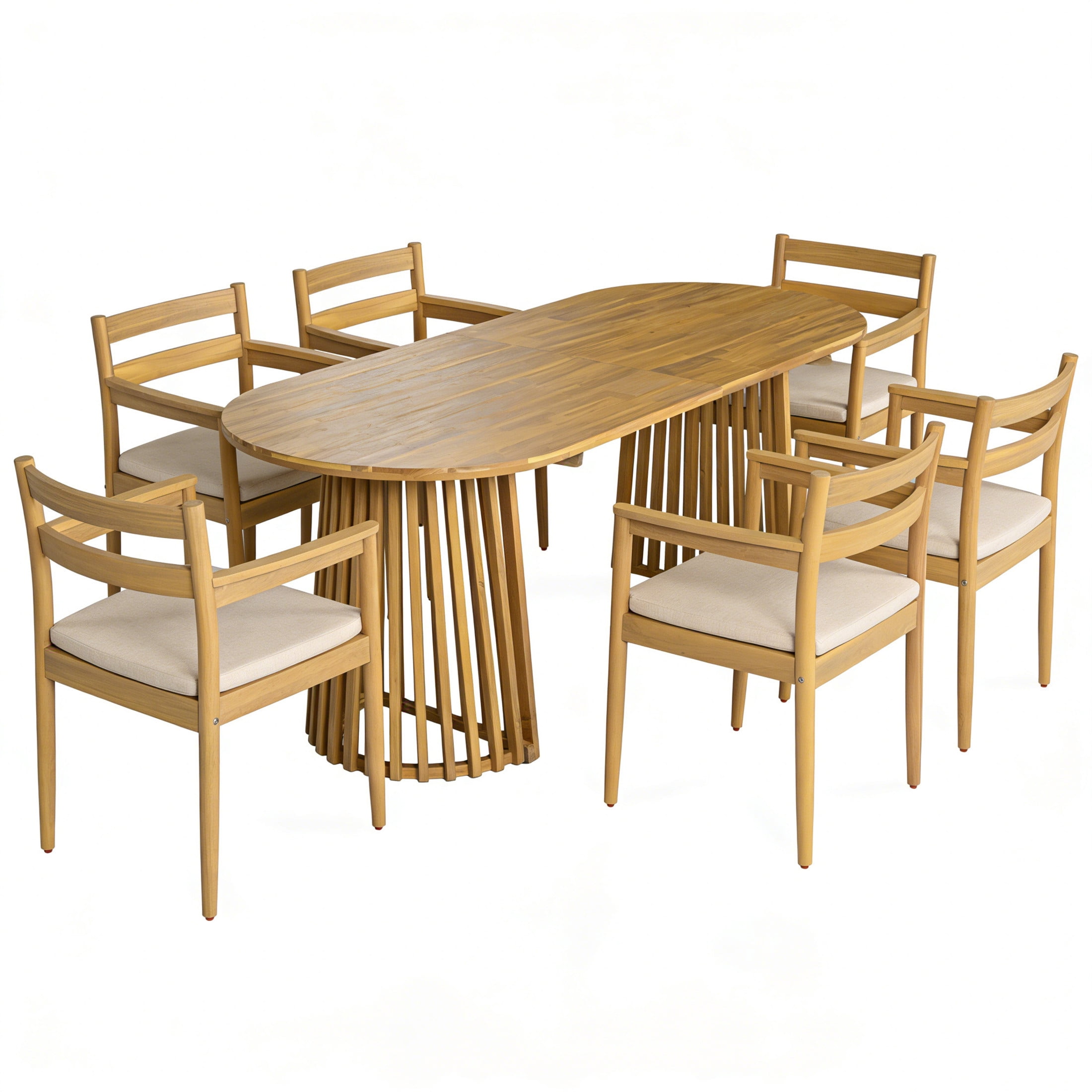 Christopher Knight Home 7-Piece Outdoor Dining Set, Oval Table with Armchairs and Cushion, Teak+Beige