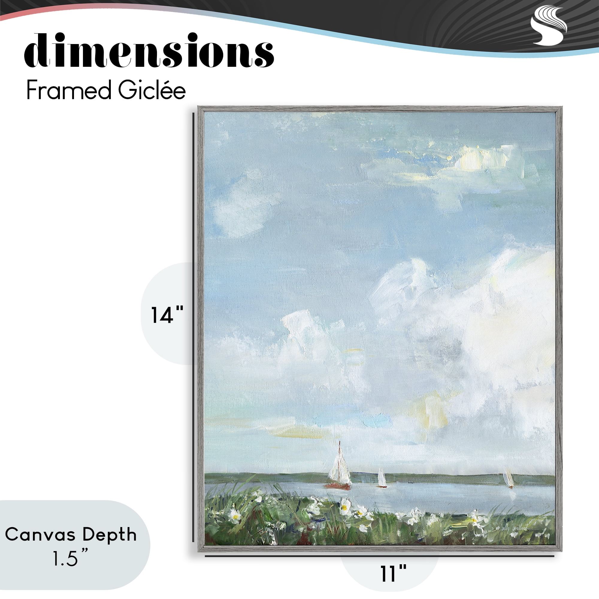 Stupell Industries Seaside Sailing Under Clouds Gray Framed Giclee Art, design by Sally Swatland