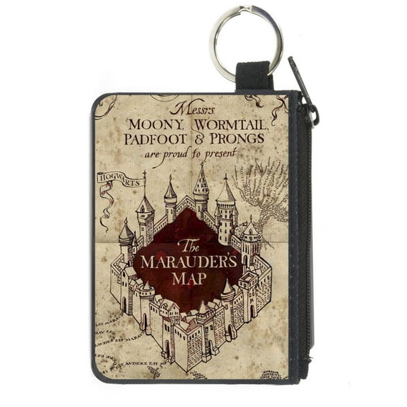The Wizarding World of Harry Potter Wallet, Coin Purse, Hogwarts School The Marauders Map Tan Reds, Canvas