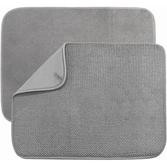 2 Pack Microfiber Dish Drying Mat, Absorbent Dish Drainer for Kitchen Counter, Super Absorbent Dish Drying Pads 20×15 Inch Gray