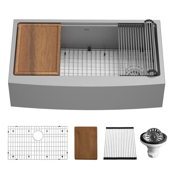 Karran Usa Wsa-46-Pk1 Elite Workstation 36" Farmhouse Single Basin Stainless Steel Kitchen