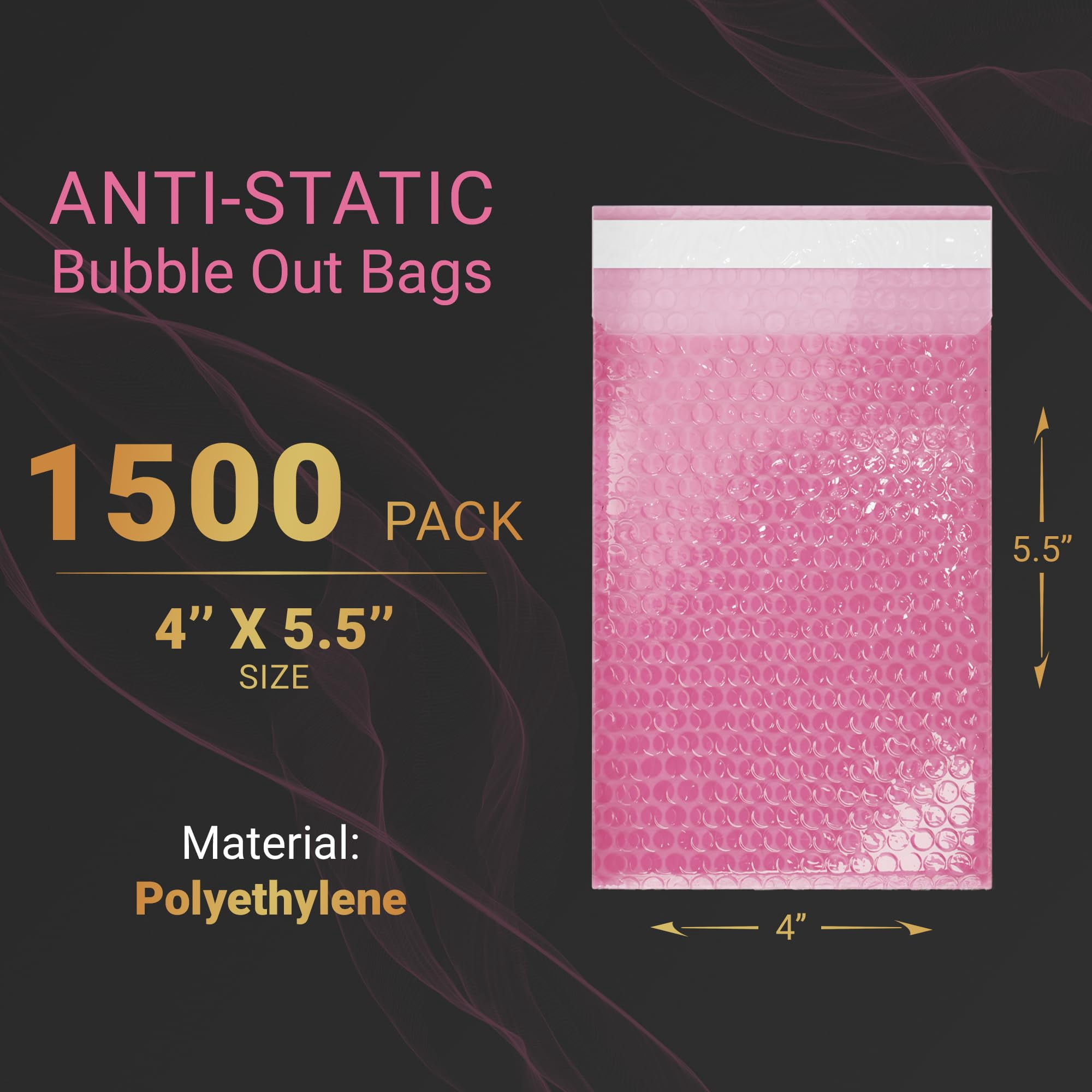 Pink Anti-Static Bubble Out Bags, Self-Seal Padded Pouches, 500 Count, 4 x 5.5 in
