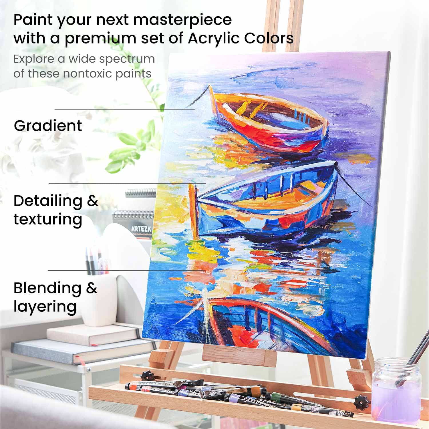 Arteza Acrylic Artist Paint, Multicolor, Set of 60, 22 mL