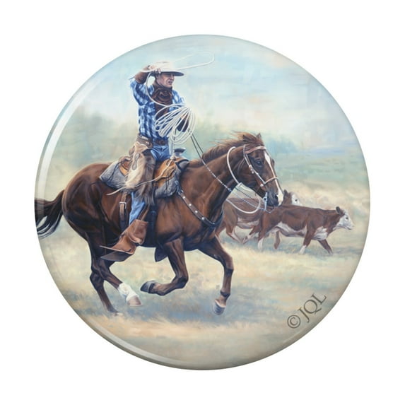 Cattle Drive Western Cowboy In the Loop Kitchen Refrigerator Locker Button Magnet